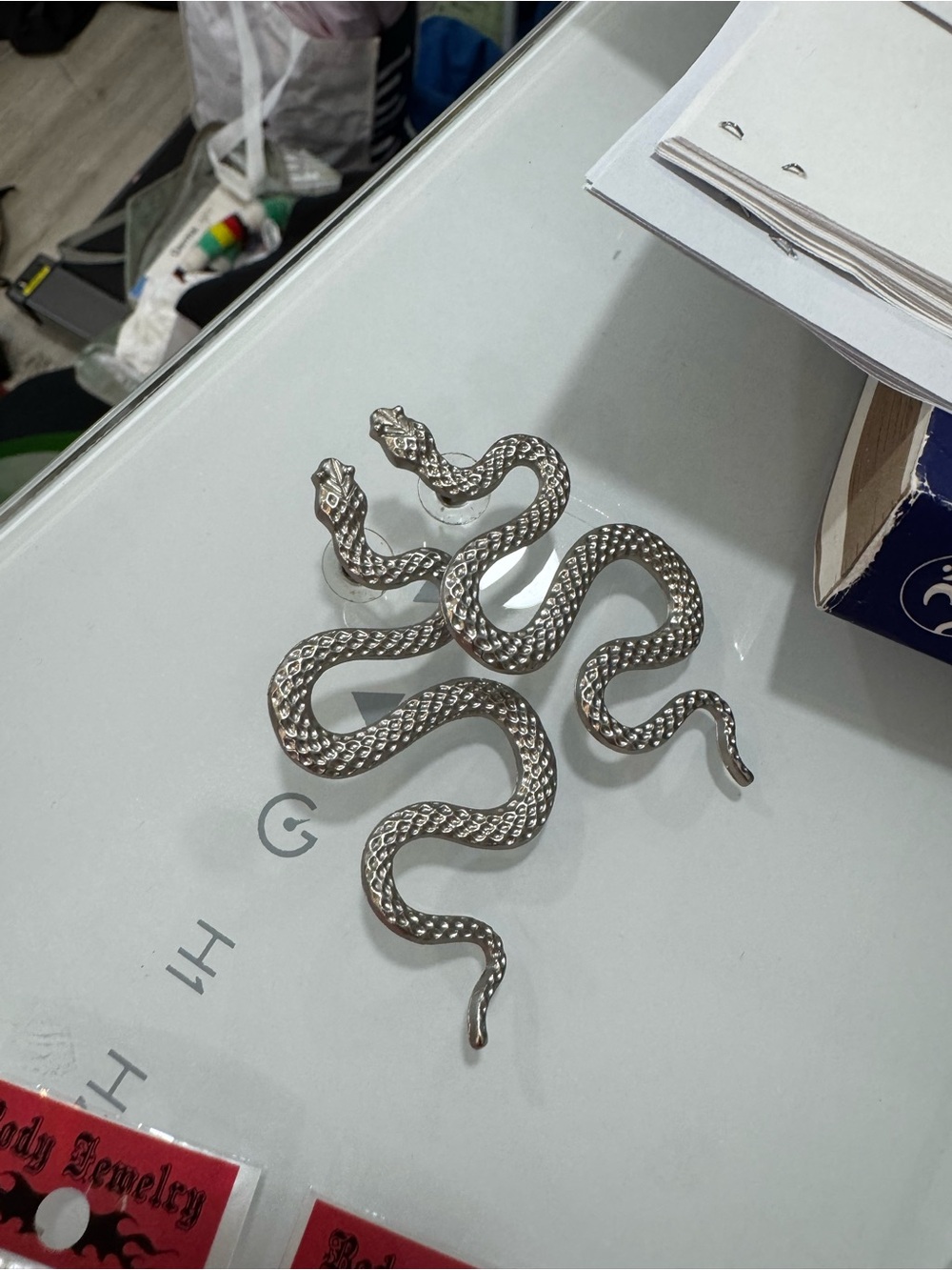 Silver Snake Drop Earrings — Textured Serpent Design